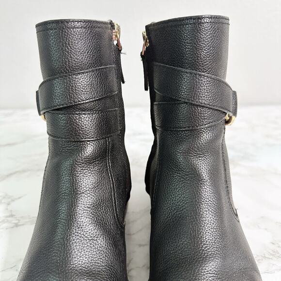 Tory Burch Gemini Goldtone Link Black Leather Flat Ankle Boots women’s size 8 - Picture 7 of 16